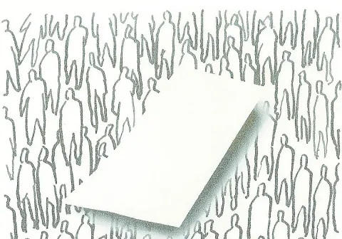 Imagen decorativa de un folio en blanco rodeado de figuras de personas